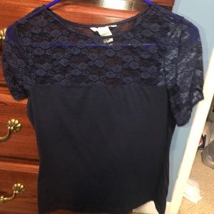 Navy Blue Floral Lace Top